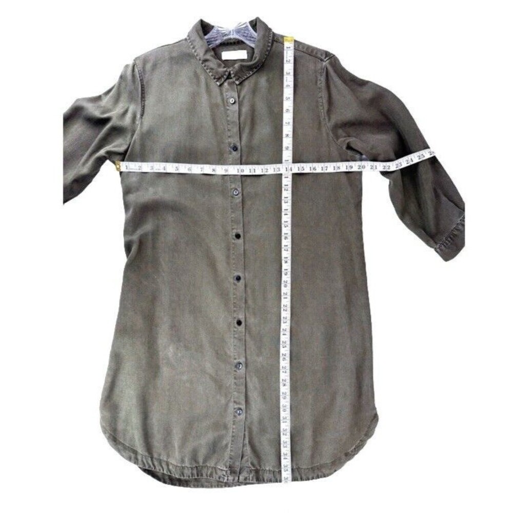 Zara Woman Denim Button Front Shirt Dress Large Army Green 3/4 Sleeves Lyocell - Picture 8 of 11